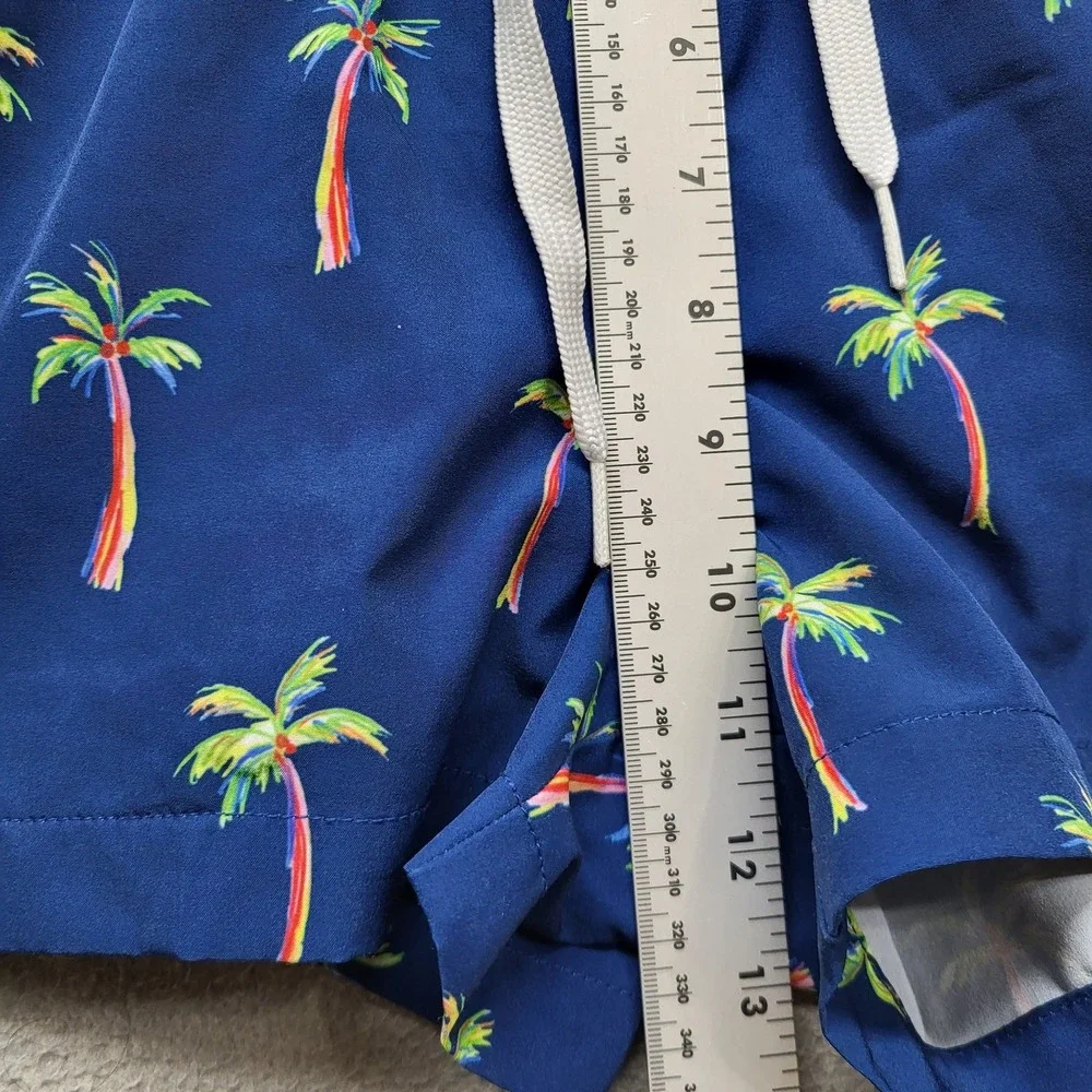 Chubbies Men Swimwear M Navy Blue Swim Trunks Floral Palm‎ Trees Casual Logo 3